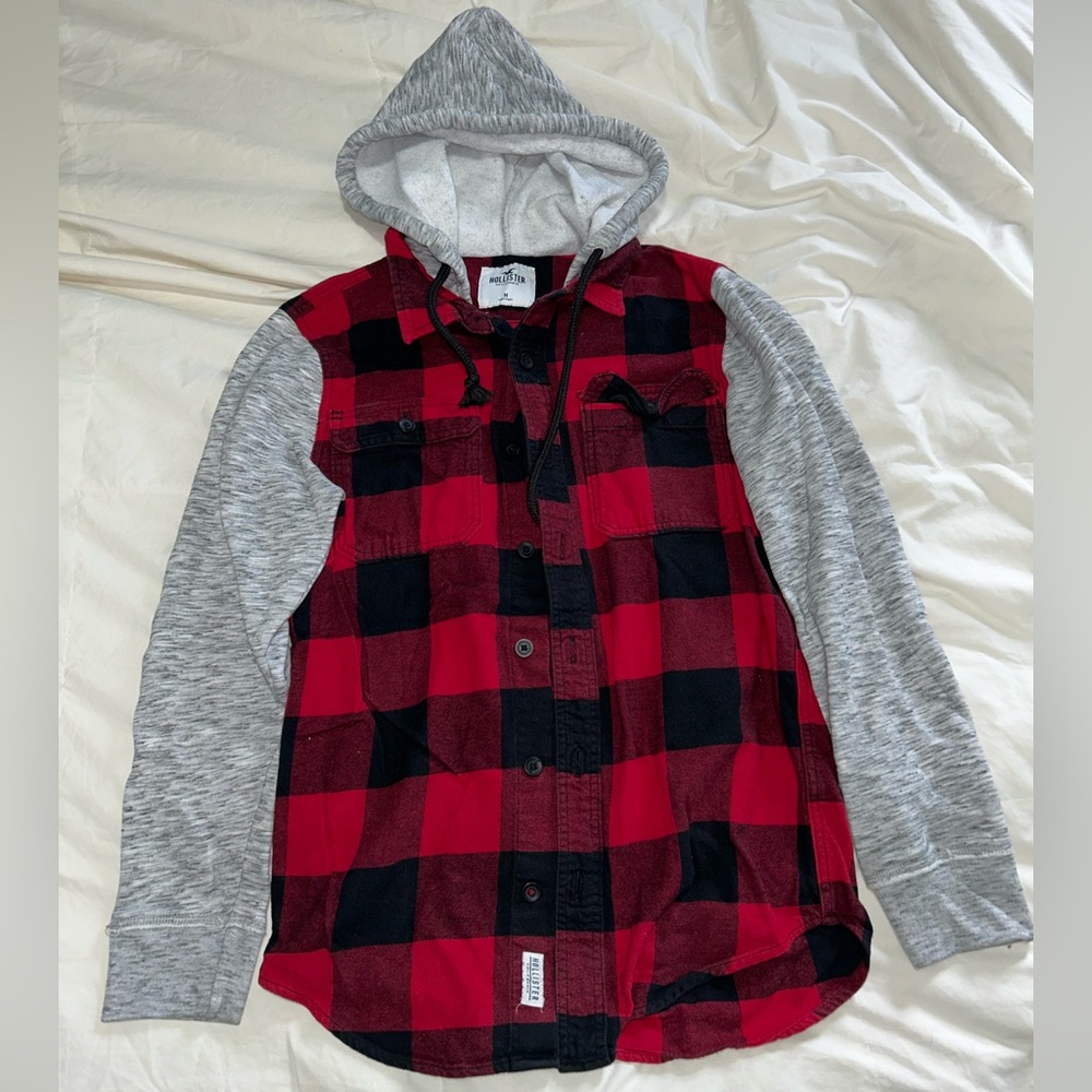 Hollister Co. Sweatshirt flannel / Size Medium / grey sweatshirt sleeves & hood